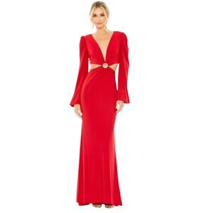 Mac Duggal Ieena Formal Evening Gown Womens 14 Red Sexy Maxi Dress Wedding Party